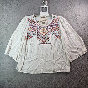 NEW Savanna‎ Jane Embroidered Top Blouse Women Small Colorful Geometric White